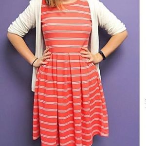 Peach and Gray/White stripped LulaRoe Amelia
